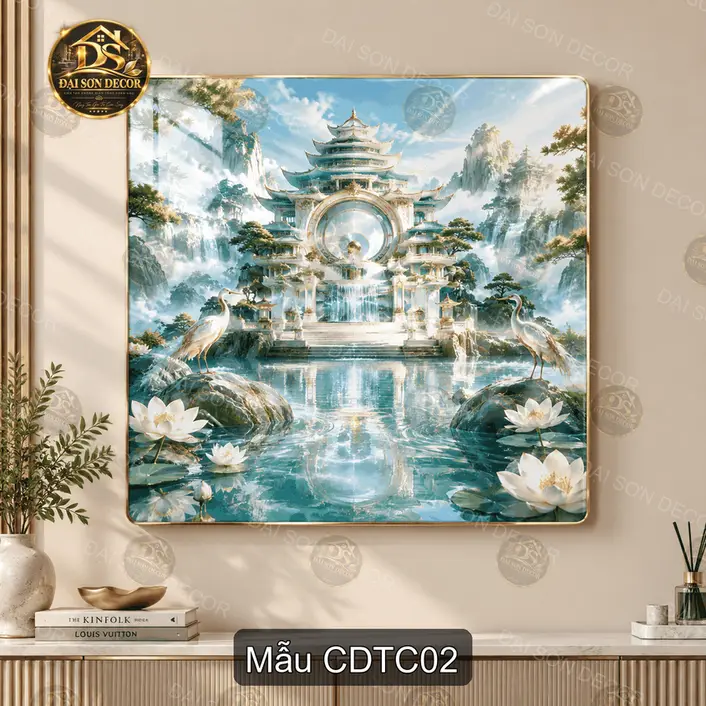 Tranh tráng gương Cung điện tiên cảnh vuông treo tường decor phòng khách CDTC01