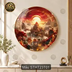 Tranh tròn tráng gương Sơn thủy hữu tình 023 núi tiên cảnh decor tường hiện đại sáng đẹp
