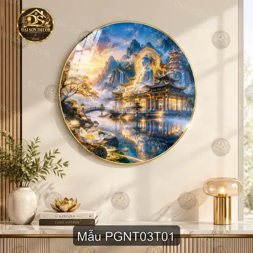 Tranh tròn tráng gương Phật giáo nghệ thuật 003 decor phòng khách phòng làm việc