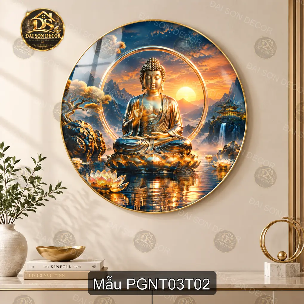 Tranh tròn tráng gương Phật giáo nghệ thuật 003 decor phòng khách phòng làm việc