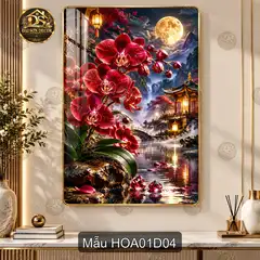 Tranh tráng gương Hoa lan 001 phong cảnh sơn thủy sang trọng dễ phối nội thất phòng khách