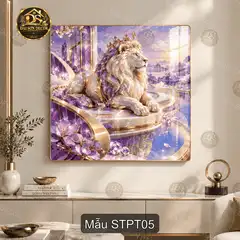 Tranh tráng gương sư tử phong thủy vuông trang trí phòng khách sang trọng STPT01