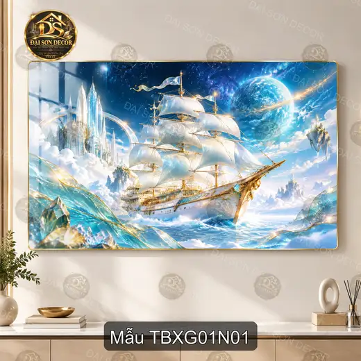Tranh tráng gương Thuận buồm xuôi gió 001 thuyền buồm fantasy decor phòng khách sang trọng