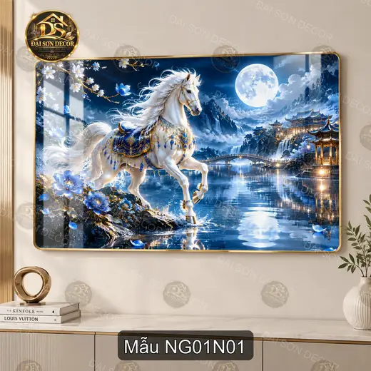 Tranh tráng gương Ngựa 001 sang trọng decor phòng khách phong cách hiện đại