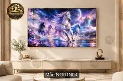 Tranh tráng gương Ngựa 001 sang trọng decor phòng khách phong cách hiện đại