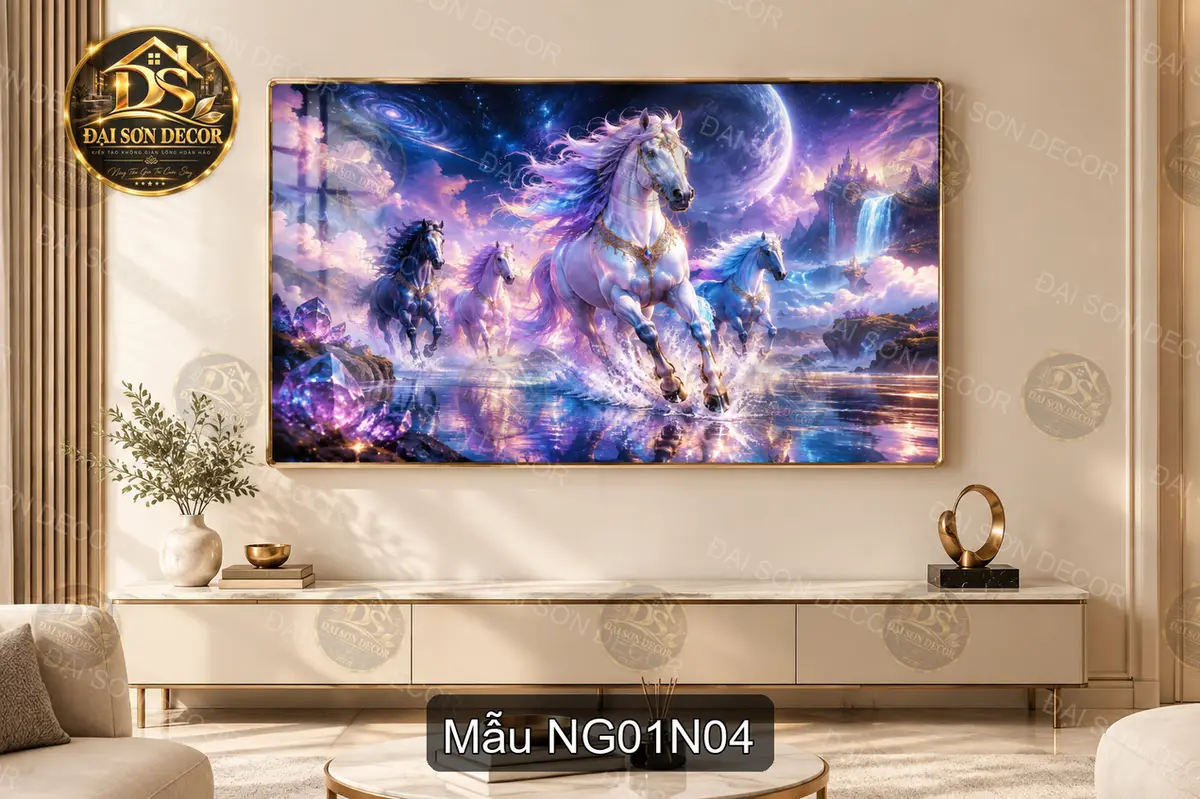 Tranh tráng gương Ngựa 001 sang trọng decor phòng khách phong cách hiện đại