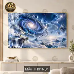 Tranh tráng gương Thiên hà 001 phong cảnh vũ trụ xanh decor phòng khách hiện đại TH01N01