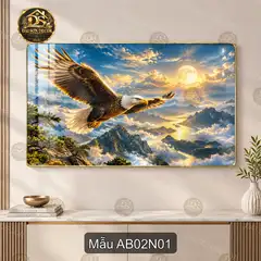 Tranh tráng gương Đại bàng 002 decor phòng khách phong cảnh núi non hùng vĩ sang trọng