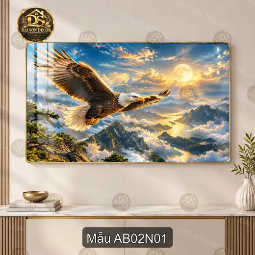 Tranh tráng gương Đại bàng 002 decor phòng khách phong cảnh núi non hùng vĩ sang trọng