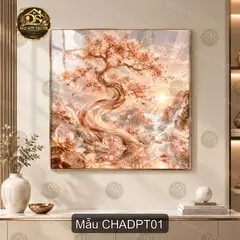 Tranh treo tường cây hoa anh đào phong thủy trang trí phòng khách hiện đại