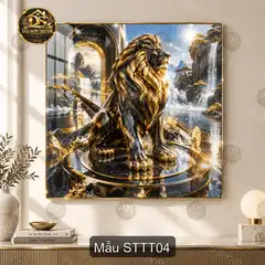 Tranh tráng gương sư tử thần thoại trang trí phòng khách sang trọng làm quà tặng