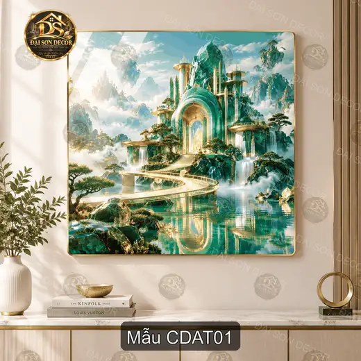 Tranh tráng gương Cung điện ánh trăng phong cảnh tiên cảnh decor phòng khách hiện đại