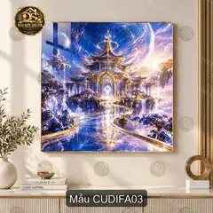 Tranh treo tường tráng gương cung điện fantasy phong cảnh hoa lan hồ nước trang trí phòng khách