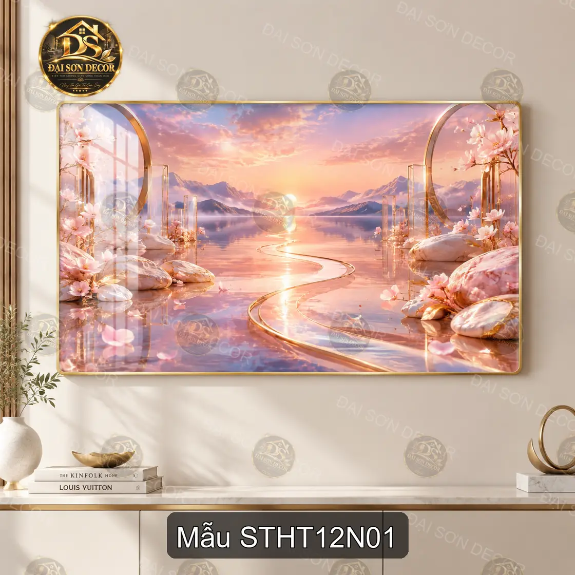 Tranh tráng gương Sơn thủy hữu tình 012 hiện đại sáng đẹp decor treo tường phòng khách
