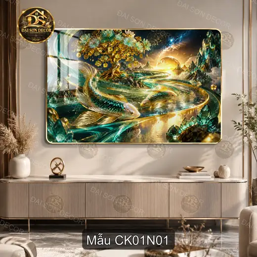 Tranh tráng gương Cá Koi 001 sang trọng, decor phòng khách dễ phối nội thất