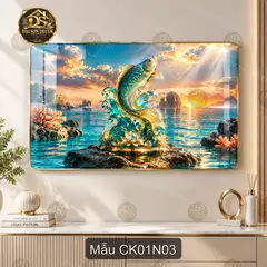 Tranh tráng gương Cá Koi 001 sang trọng, decor phòng khách dễ phối nội thất