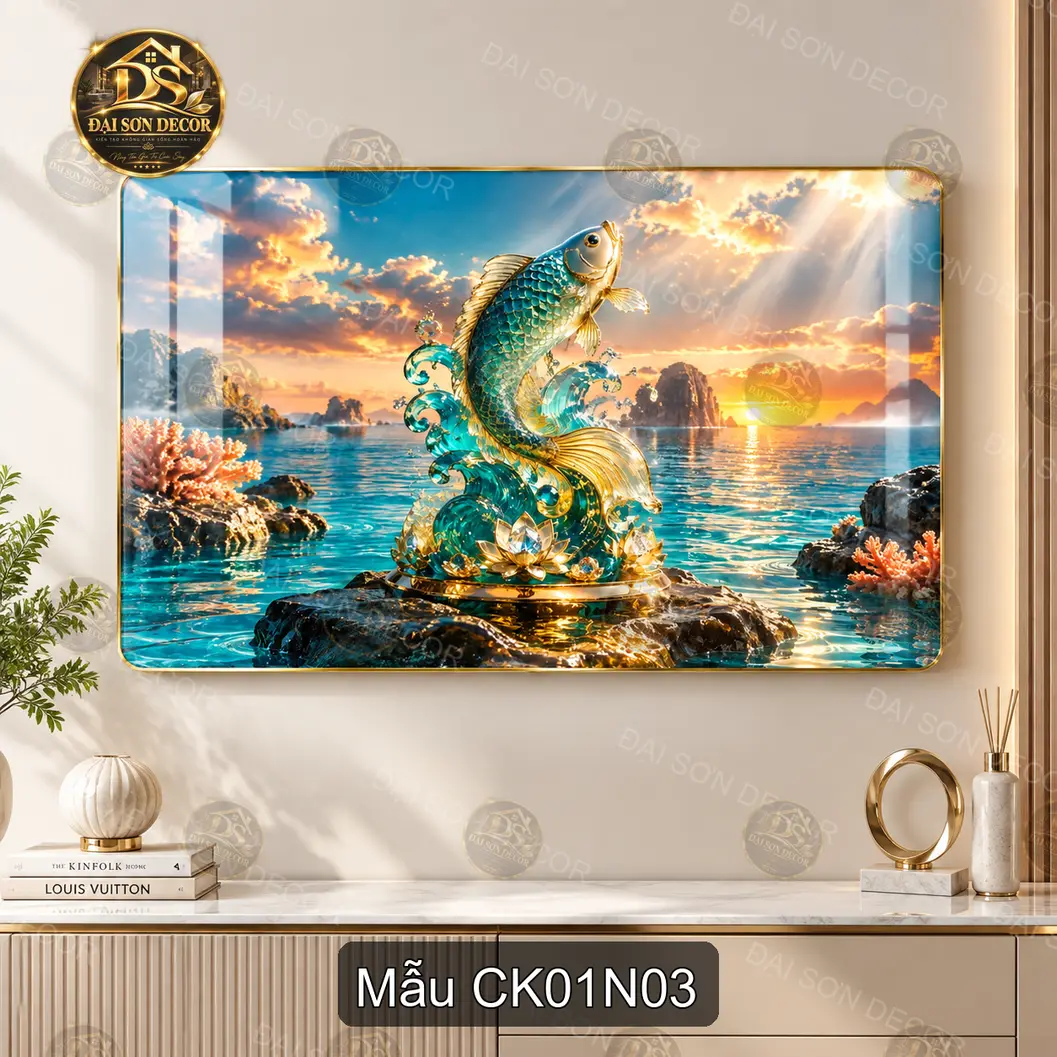 Tranh tráng gương Cá Koi 001 sang trọng, decor phòng khách dễ phối nội thất