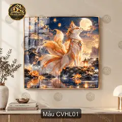 Tranh tráng gương Cửu Vĩ Hồ Ly chín đuôi decor phòng khách phong cách thần thoại