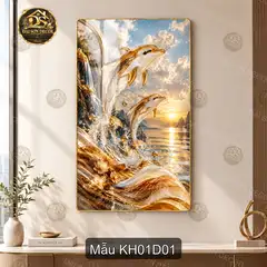 Tranh tráng gương cá heo vàng dọc decor phòng khách quà tặng trang trí Khác 001 KH01D01