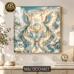 Tranh tráng gương đôi chim công huyền ảo decor phòng khách quà tặng ý nghĩa