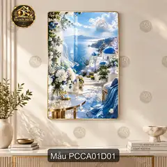 Tranh tráng gương Phong cảnh châu Âu 001 dọc hiện đại sáng đẹp treo tường phòng khách