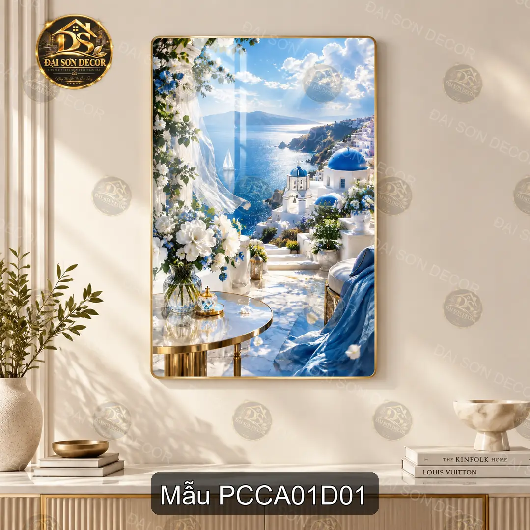 Tranh tráng gương Phong cảnh châu Âu 001 dọc hiện đại sáng đẹp treo tường phòng khách