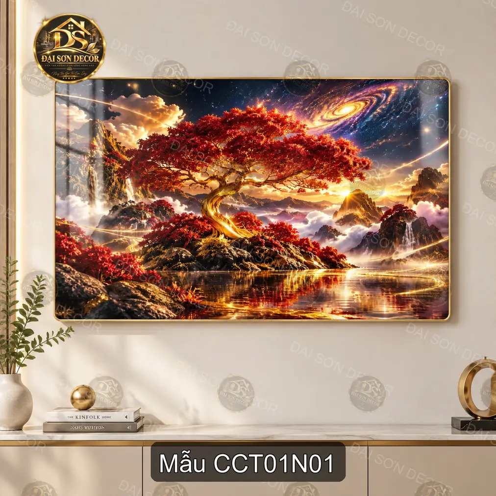 Tranh tráng gương Cây cổ thụ 001 phong cảnh nghệ thuật decor phòng khách làm quà tặng CCT01N01
