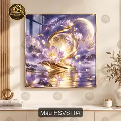 Tranh tráng gương hoa sen nghệ thuật vuông trang trí phòng khách phòng ngủ