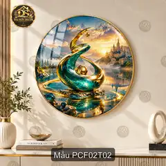 Tranh tròn tráng gương phong cảnh fantasy 002 hoàng hôn hồ nước decor phòng khách