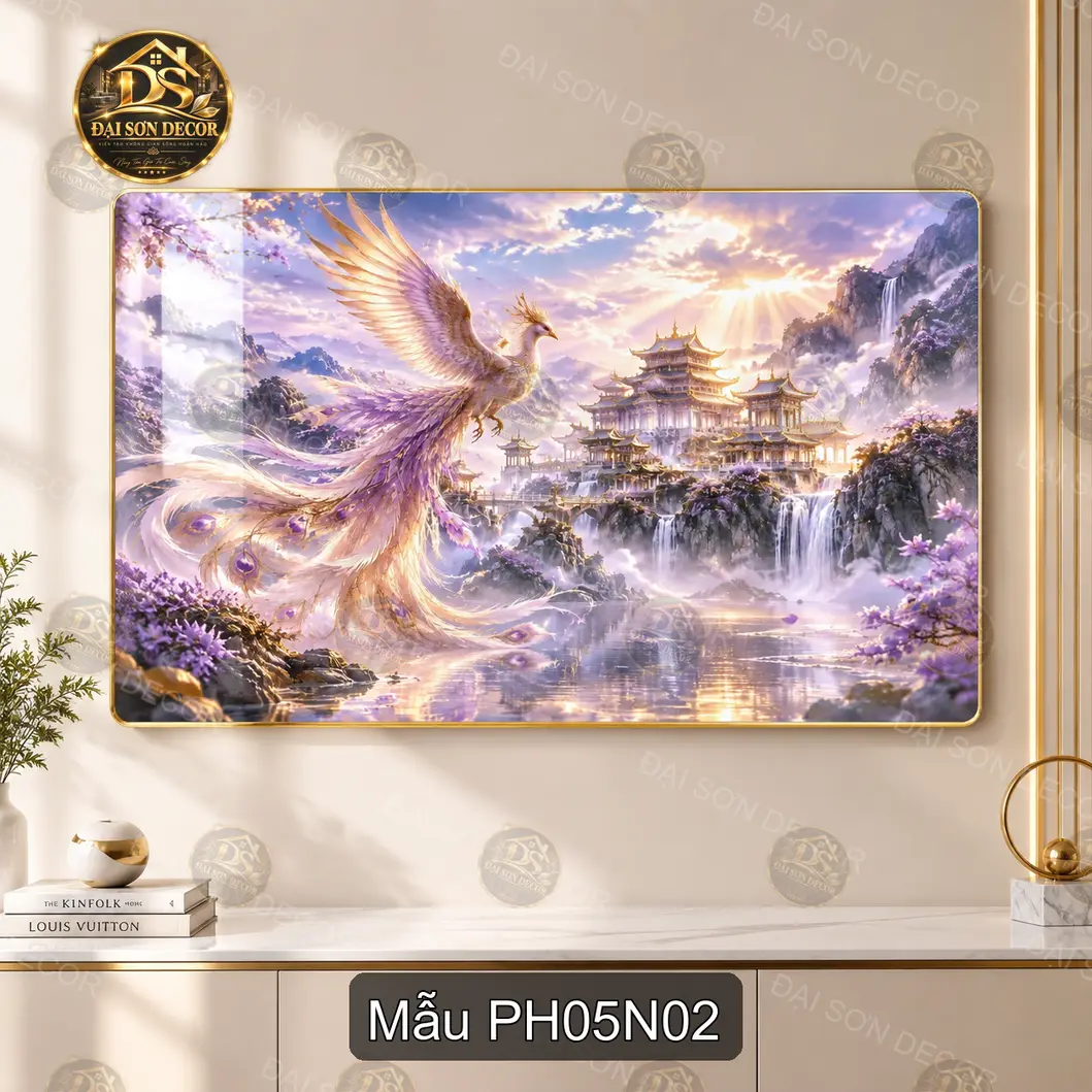 Tranh tráng gương Phượng hoàng 005 phong cảnh nghệ thuật trang trí phòng khách làm quà tặng