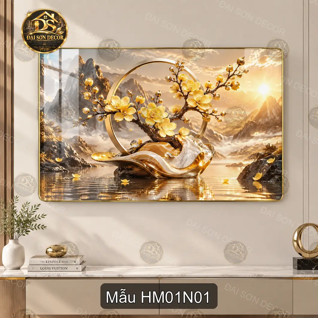 Tranh tráng gương Hoa mai 001 sang trọng decor phòng khách dễ phối nội thất mã HM01N01
