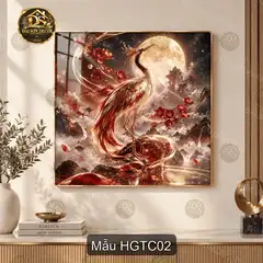 Tranh tráng gương Hạc giữa tiên cảnh decor phòng khách quà tặng ý nghĩa