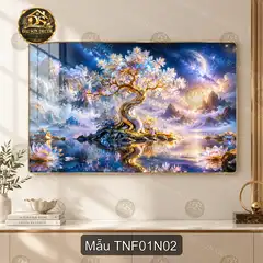 Tranh tráng gương Thiên nhiên fantasy hươu thần cảnh núi non sang trọng decor phòng khách