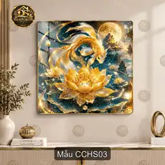Tranh tráng gương cá chép hoa sen phong cách nghệ thuật trang trí phòng khách quà tặng