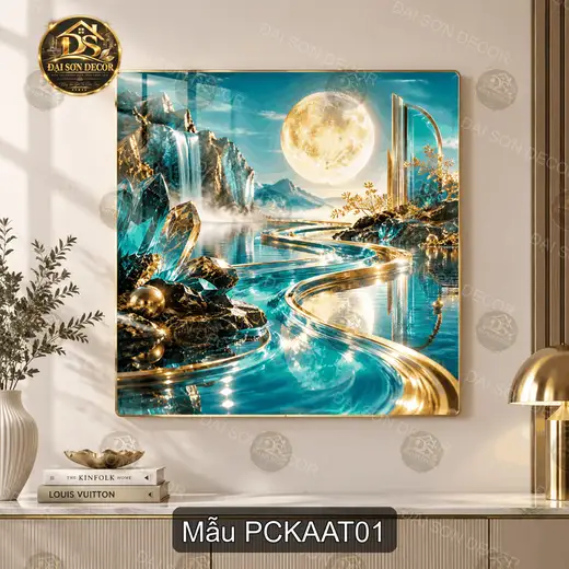 Tranh tráng gương phong cảnh kỳ ảo ánh trăng vuông PCKAAT01 decor phòng khách