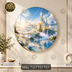 Tranh tròn tráng gương Thế giới thần tiên 001 lâu đài fantasy decor phòng khách