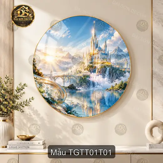 Tranh tròn tráng gương Thế giới thần tiên 001 lâu đài fantasy decor phòng khách