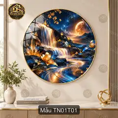 Tranh tròn tráng gương Thác nước 001 phong cảnh thác tiên cảnh decor phòng khách hiện đại