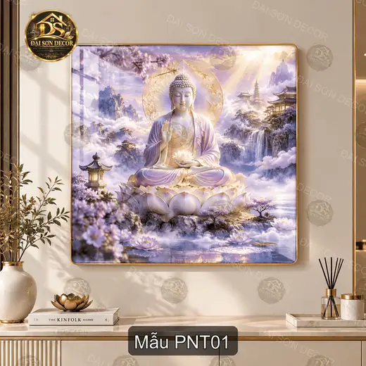 Tranh tráng gương Phật ngồi thiền treo tường vuông trang trí phòng khách