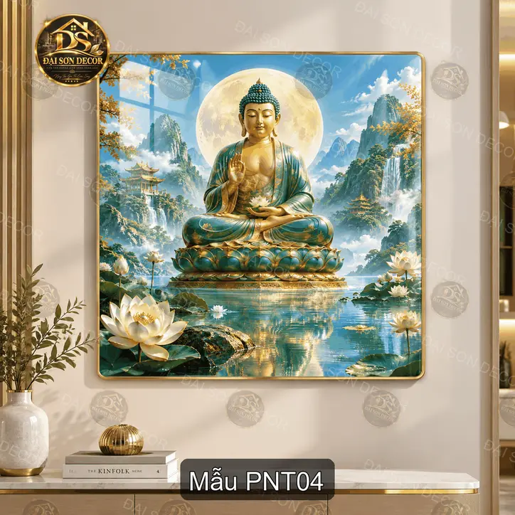 Tranh tráng gương Phật ngồi thiền treo tường vuông trang trí phòng khách