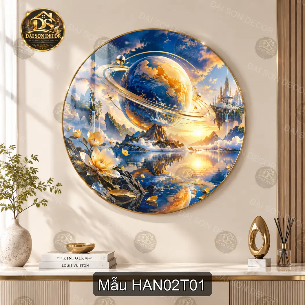 Tranh tròn tráng gương Hành tinh 002 phong cảnh vũ trụ sơn thủy decor phòng khách hiện đại