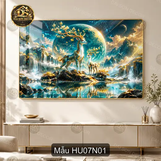 Tranh tráng gương Hươu 007 nghệ thuật sang trọng dễ phối nội thất phòng khách