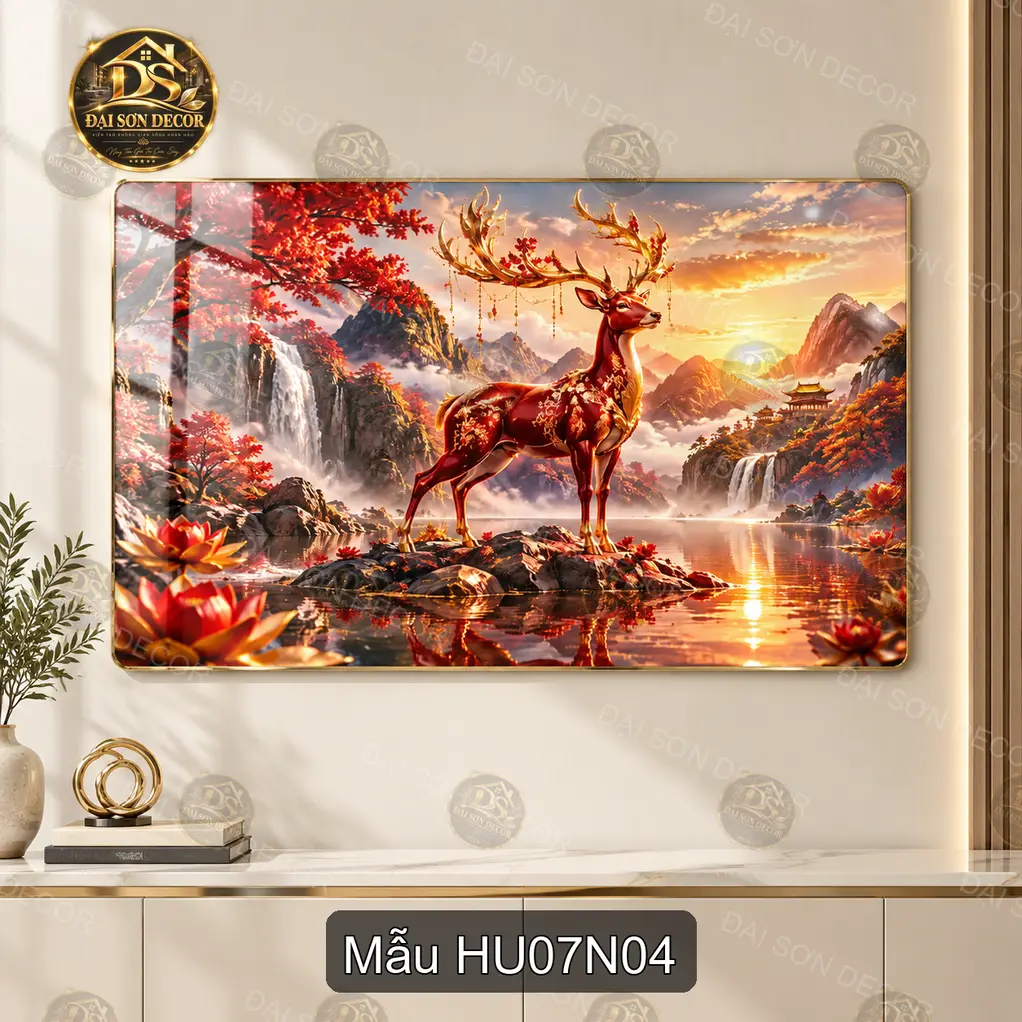 Tranh tráng gương Hươu 007 nghệ thuật sang trọng dễ phối nội thất phòng khách