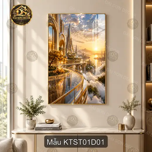 Tranh tráng gương kiến trúc sang trọng 001 hiện đại sáng đẹp treo tường phòng khách mã KTST01D01