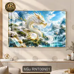 Tranh tráng gương Rồng nghệ thuật 006 cảnh tiên sơn ngậm ngọc decor phòng khách sang trọng