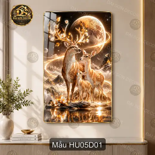 Tranh tráng gương Hươu 005 hiện đại sáng đẹp treo tường phòng khách phong cách nghệ thuật
