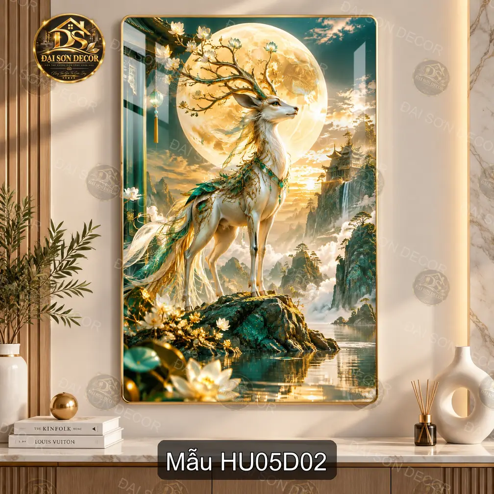 Tranh tráng gương Hươu 005 hiện đại sáng đẹp treo tường phòng khách phong cách nghệ thuật