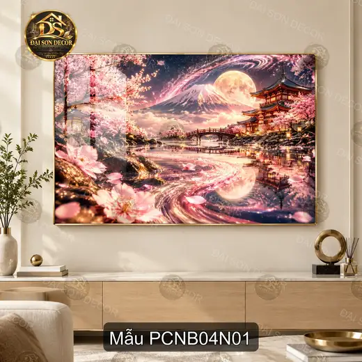 Tranh tráng gương phong cảnh Nhật Bản 004 hiện đại sáng đẹp treo tường phòng khách PCNB04N01