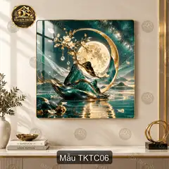 Tranh tráng gương Trăng khuyết tiên cảnh decor phòng khách sang trọng quà tặng thư pháp