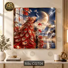 Tranh tráng gương công giữa trăng treo tường phòng khách decor sang trọng quà tặng tân gia